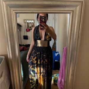 Elegant Gold and Black Halter Maxi Dress